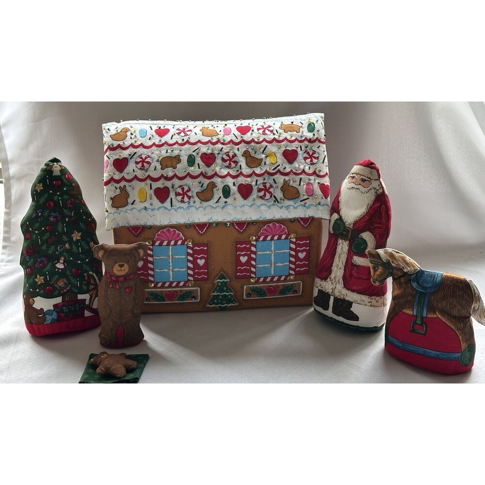 Vtg Handmade Christmas Gingerbread Soft/Stuffed House Bears Christmas Tree Santa